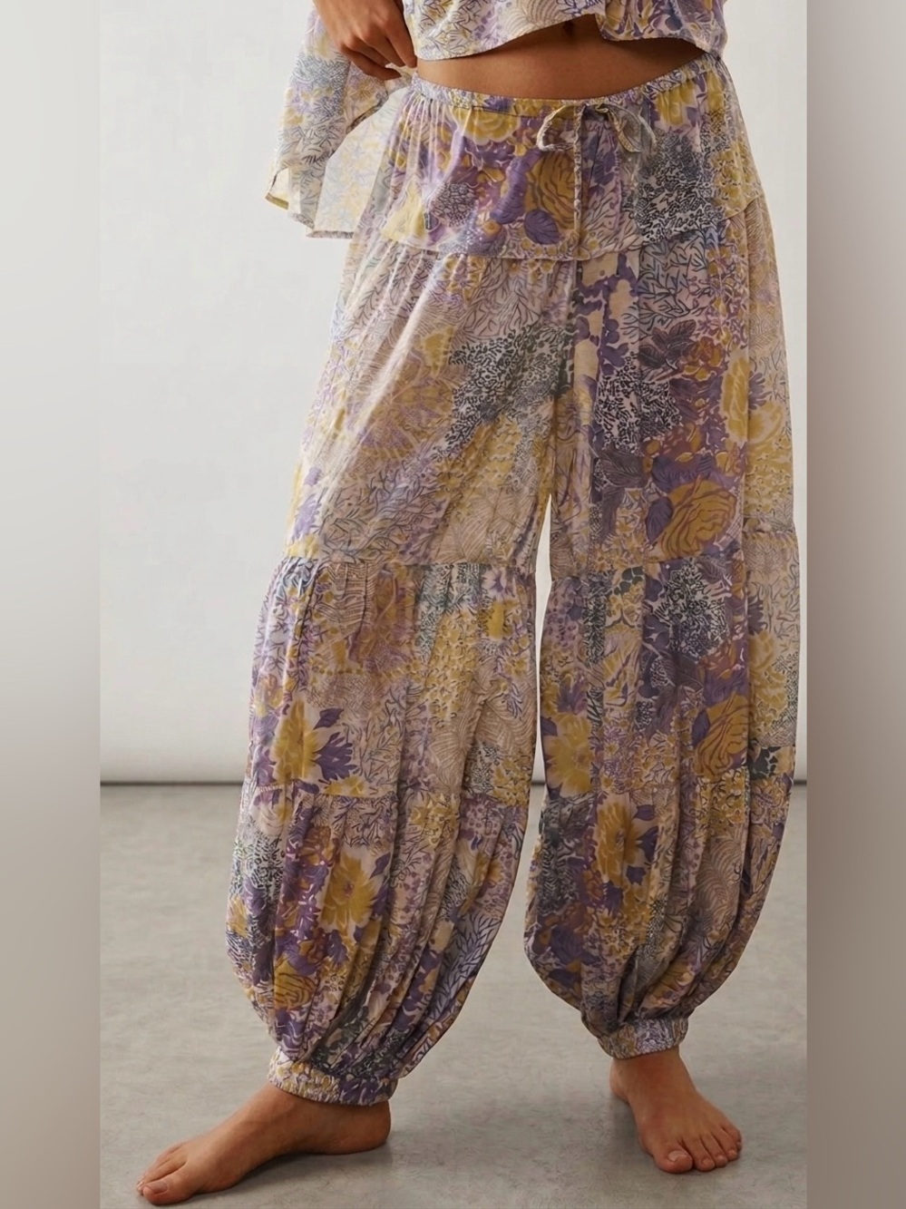 Anthropologie Tie Waist Fairycore Floral Butterfly Patterned Balloon Harem Pant